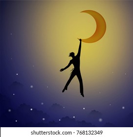 Men trying to take the star, hold your dream, vector