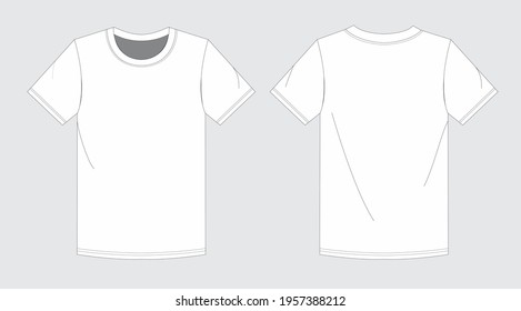 Men t-shirt digital flat sketch. T-shirt template for techpacks, colourways, and CAD. Vector file front and back.  