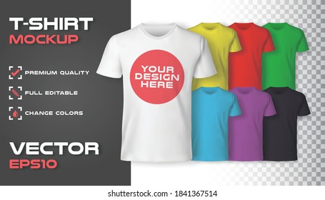 Men t-shirt realistic mockup in different colors in vector format