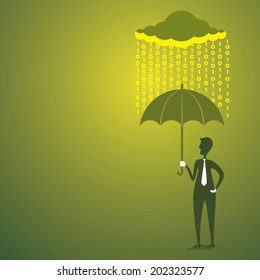 men under umbrella save by digital rain concept vector