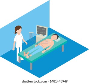 Men undergoing electrocardiogram examination at medical examination