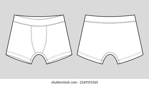 Men underpants. Technical sketch children's boxer shorts underwear. Front and back view. CAD fashion design. Vector illustration svg