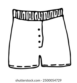 Calzoncillos de hombre.  Troncos, Boxers o Versiones cortas de natación. Doodle. Vector ilustración de stock. Aislado sobre fondo blanco. 