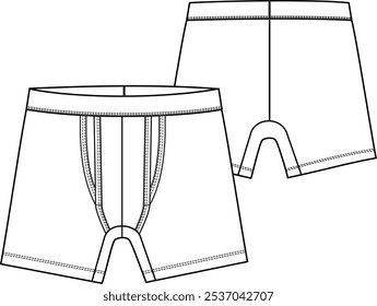 Homens cueca ativa boxer breve, Bulge Enhancing Bolsa, Confortável troncos, cintura elástica, esboço plano vetor ilustração design de moda