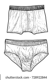 Men underwear illustration, drawing, engraving, ink, line art, vector