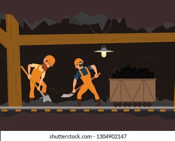 men in uniform work underground mining coal. Vector graphics