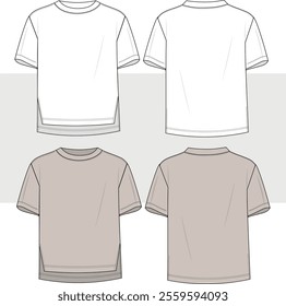 Men unisex short sleeve t shirt AND SIDE CUT SEW UTILITY DEATIL UNISEX  top fashion t shirt illustration drawing, flat sketch mockup. back and front view. 