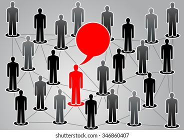 Men united in the network in vector. One person stands out from the crowd