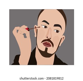 Men using cosmetics, make up, using makeup vector illustration