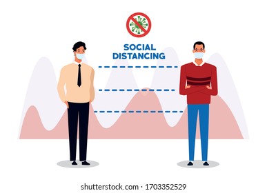 men using face mask for covid19 with distance social vector illustration design