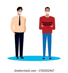 men using face mask for covid19 character vector illustration design