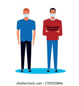 men using face mask for covid19 character vector illustration design