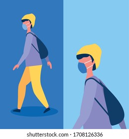 men using face masks for covid19 pandemic vector illustration design