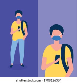 men using face masks for covid19 pandemic vector illustration design