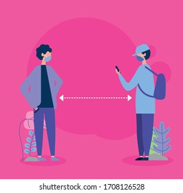 men using face masks for covid19 pandemic vector illustration design