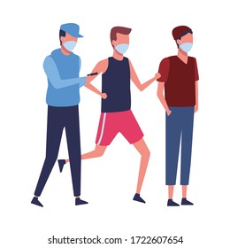 men using face masks for covid19 vector illustration design