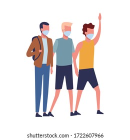 men using face masks for covid19 vector illustration design