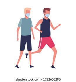 men using face masks for covid19 vector illustration design