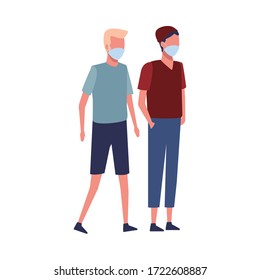 men using face masks for covid19 vector illustration design