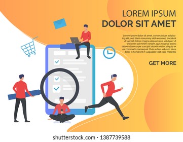 Men using service for different activities. Web search, freelance, music. Online service concept. Vector illustration can be used for topics like business, internet, service