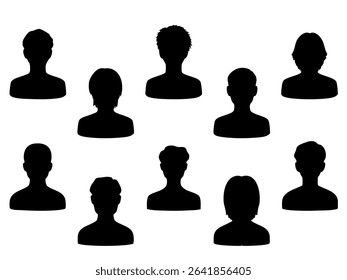  Men Various monochrome silhouette icons set black