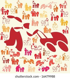 Men (Vector) with baby stroller in a graphic montage