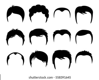 Men vector silhouette shapes of haircuts. Illustration of black hairstyle.