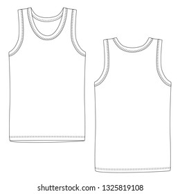 Men vest underwear.  White tank top in front and back views. Blank templates of t-shirt. Isolated sleeveless male sport shirts apparel. Casual style.