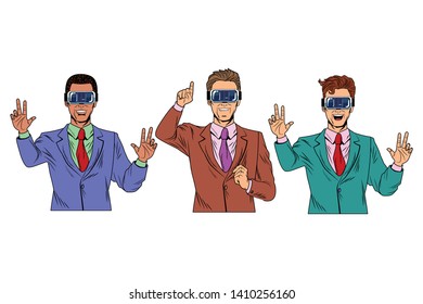 men with virtual reality headset avatar cartoon character vector illustration graphic design