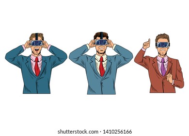 men with virtual reality headset avatar cartoon character vector illustration graphic design