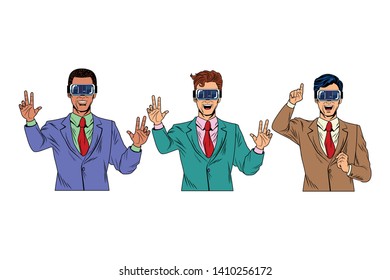 men with virtual reality headset avatar cartoon character vector illustration graphic design