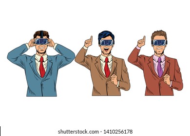 men with virtual reality headset avatar cartoon character vector illustration graphic design