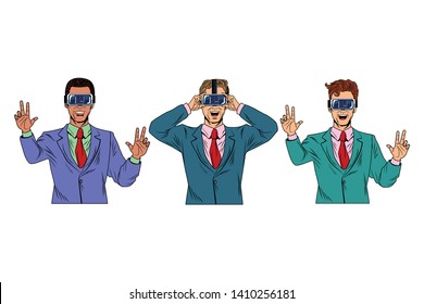 men with virtual reality headset avatar cartoon character vector illustration graphic design