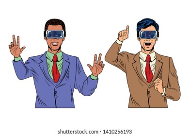 men with virtual reality headset avatar cartoon character vector illustration graphic design