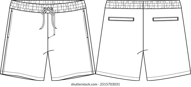 Hombres volley corto Elástico, cintura con cordón de ajuste, ajuste regular con longitud más corta, detalle de bolsillos laterales delanteros y bolsillos de ribete traseros