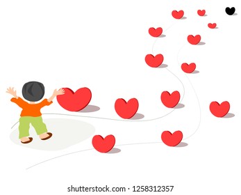 Men walk on the way with red hearts all the way, But the destination has one black heart. Concept  The path of love always hurts.
