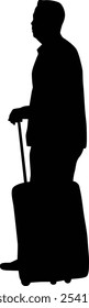Men walk through airport with suitcase silhouette illustration