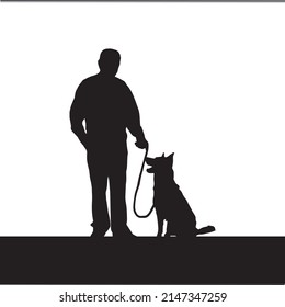 men walking with a dog. Silhouette on a white background. Vector