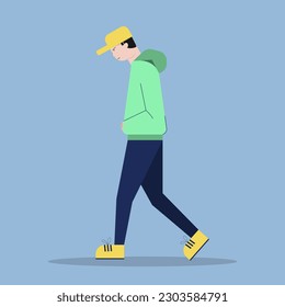 Men walking flat art design character concept. Vector illustration