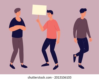men walking and holding poster set