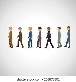 Men Walking In Line - Isolated On Gray Background - Vector Illustration, Graphic Design Editable For Your Design 