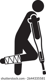 men walks with medical crutches icon