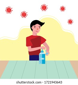 Men wash their hands with alcohol to prevent coronavirus.Wash your hands with alcohol.medical.sanitizing with alcohol and washing your hands.Vector illustration.