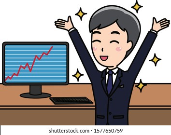 Men watch stock up on computer.