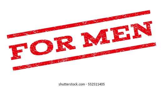 For Men watermark stamp. Text tag between parallel lines with grunge design style. Rubber seal stamp with dust texture. Vector red color ink imprint on a white background.