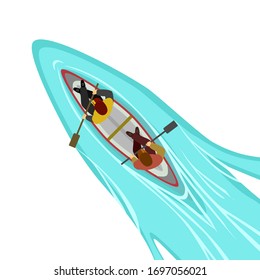 Men wear a hats and canoeing.Adventures and discovery concept,On the top views,Blue water as a background,Minimal style,Isolated on a white background,Vector,Illustration.