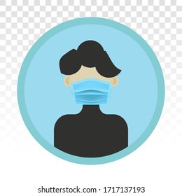 Men wear mouth masks or face mask - vector flat icon for apps or website