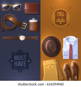 Men wear vertical banners set with old style symbols cartoon isolated vector illustration 