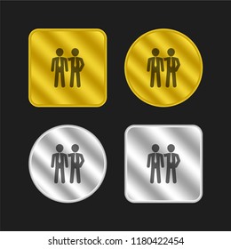 Men wearing business attire having communication gold and silver metallic coin logo icon design