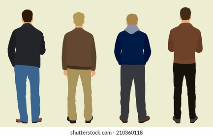 Men Wearing Jackets & Pants Viewed from Behind